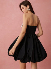 Enchnt Spring Romantic Women's Simple Casual Bow Decor Bud Hem Mini Dress,Sweet&Elegant For Valentine Day&Holiday &Sweet Date&Daily&Vacation